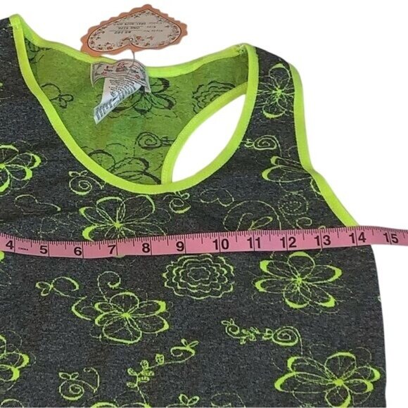 Racerback Floral Tank Top Neon Green & Gray Polyester/Spandex One Size FCF Style - Picture 5 of 5